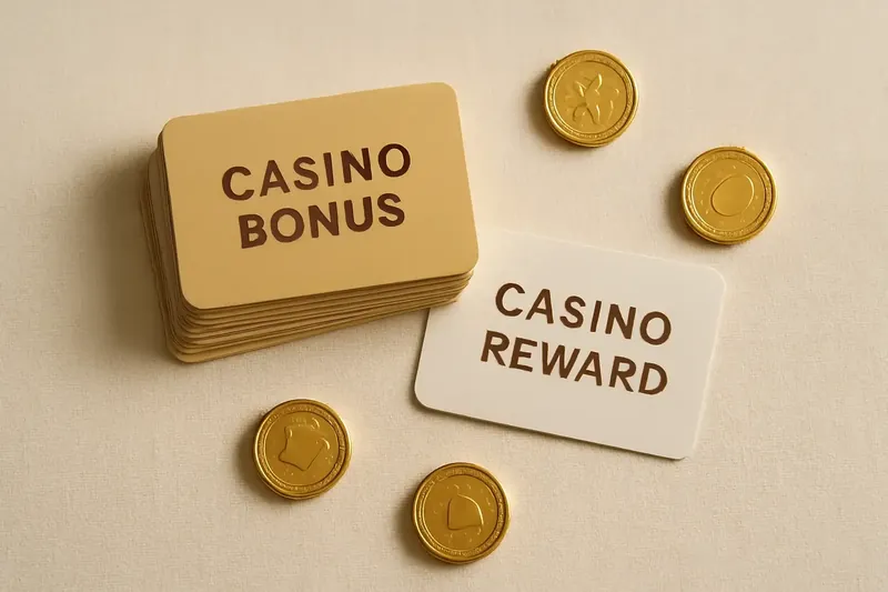 Stack of casino bonus vouchers and reward cards with gold coins