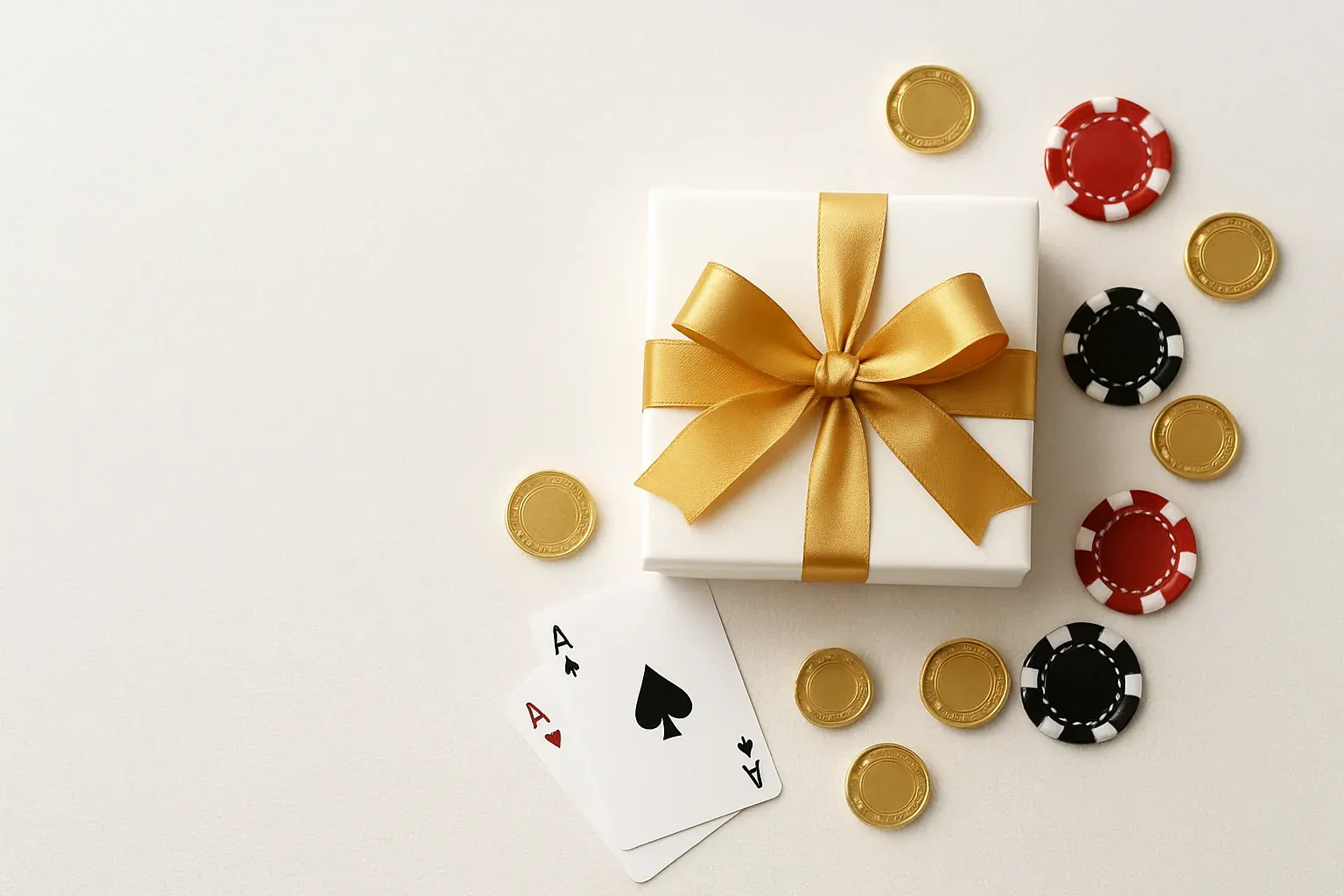 Premium gift box with casino chips, cards, and gold coins