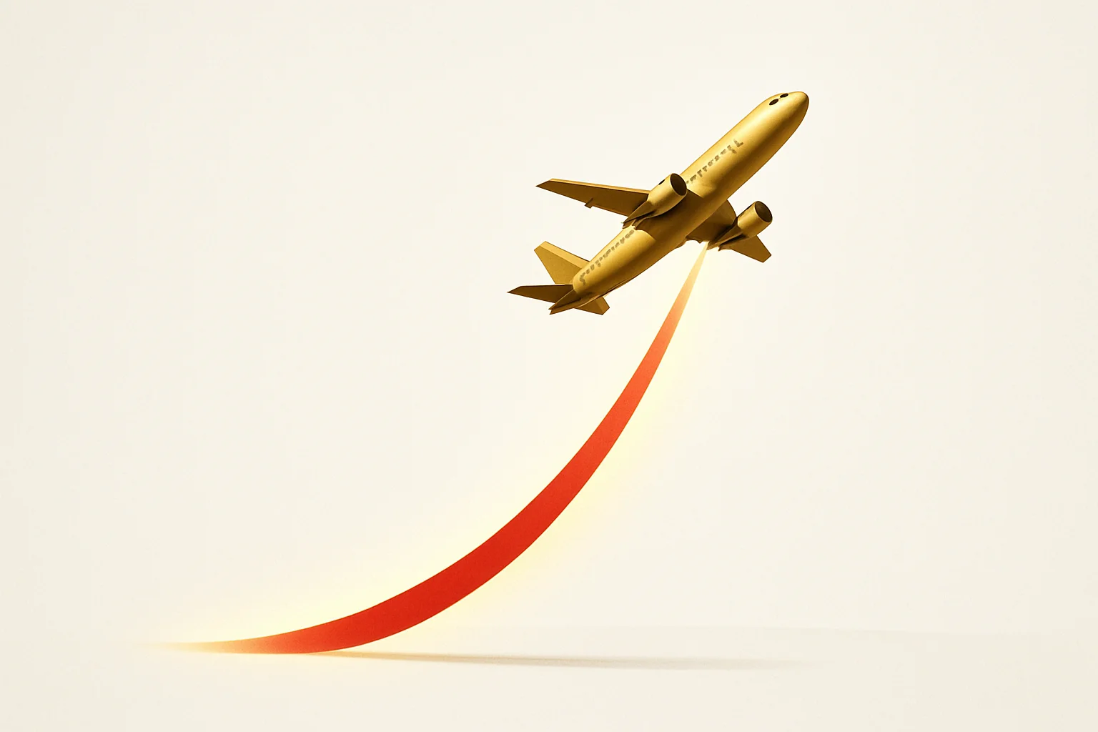 Plane ascending with glowing multiplier curve on white background