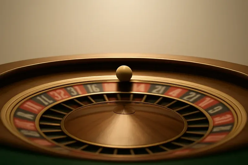 Roulette ball frozen mid-roll on wheel rim with blurred numbers